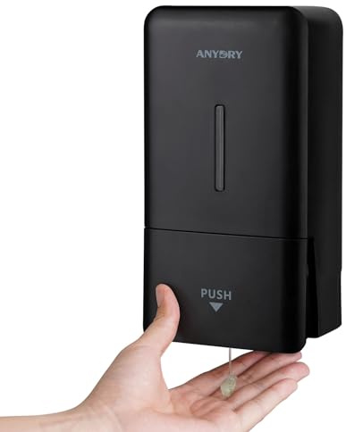 anydry Seifenspender Wandmontage 800ml Ohne Bohren Flüssigseifenspender | 800ml Große Kapazität, Bohren und Kleben Installation, Robustes ABS, Sichtfenster, Manueller Spender Für Heim und Gewerbe