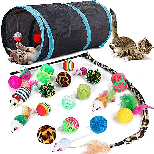 Speedy Panther 21 Stücke Katzenspielzeug Set Katzentunnel Interaktives Katzen Spielzeug für Kätzchen Federspielzeug Katzenbälle Spielzeugmäuse