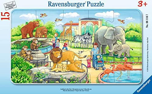 Ravensburger Kinderpuzzle - 06116 Ausflug in den Zoo - Rahmenpuzzle für Kinder ab 3 Jahren, mit 15 Teilen