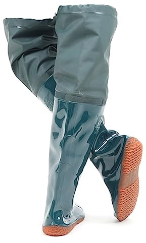 Watstiefel 60 cm hohe, hüfthohe Wasserstiefel, wasserdichte, verschleißfeste PVC-Oxford-Sohle, Lange, knielange Regenstiefel (Color : Green, Size : 45 EU)