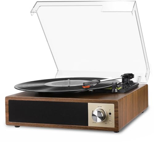 VIFLYKOO Plattenspieler, Schallplattenspieler Bluetooth 5.4 mit 2 Stereo-Lautsprecher, Wireless 3-Gang 33/45/78 u/min, Vinyl Player unterstützt Kopfhöreranschluss/AUX-Eingang/RCA-Ausgang/USB, Braun