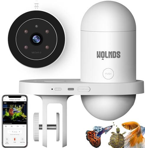 Wolmds Futterautomat Aquarium mit Kamera, 2.4/5G WLAN App-Steuerung Visual Fischfutter Automat, 230ML Automatisierter Fischfutterautomat, Fischfutterspender, Tägliche/Urlaub Fütterung Aquarien