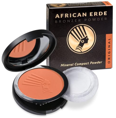 AFRICAN ERDE Bronzing Compact Powder ORIGINAL 10g | Vegan | Mineral Puder ohne Glitter | Bronzer für natürliche Bräune | Spiegel & Quaste | Mikrofein | Alle Hauttypen