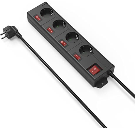 Hama 4-Fach Steckdosenleiste einzeln schaltbar (Wandmontage, extra großer Buchsen-Abstand, Stecker 90° gedreht, 1,4m Kabel) Mehrfachsteckdose Steckerleiste schwarz