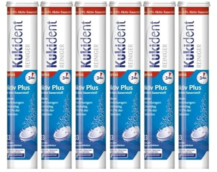 Kukident Aktiv Plus Reinigungstabletten - Tabs zur Reinigung von Zahnersatz, Zahnprothese & Gebiss - 6 x 33 Tabletten