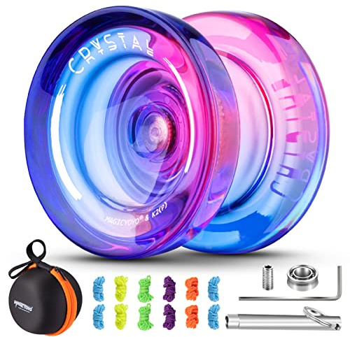 MAGICYOYO Responsive JoJo für Kinder, Profi JoJo K2 Kristall Rosa Lila, Dual Purpose Yoyo für Anfänger, Trick Professional Jo Jo Spielzeug, mit Unresponsive Yoyo Lager Kit, 12 Saiten, Fall