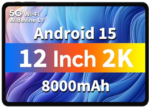 ODEA Tablet 12 Zoll Android 15, A12 Tablets 2K (2000x1200) Großes Display, 8000mAh, T606 Octa-Core, 12GB RAM 128GB ROM(2TB TF), 13MP+8MP, GPS, Widevine L1, GMS, 5GHz WLAN, BT5.0 [2025]