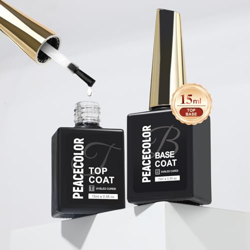 PEACECOLOR 15ML Top Coat Gel UV Base Coat Set, Unterlack & No Wipe Überlack UV Nagellack Soak-Off UV/LED Nagellack Gel für Nägel Design