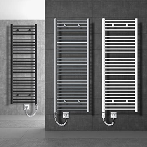 LuxeBath Badheizkörper Elektrisch mit Heizstab 900W Große Leistung - 500 x 1200 mm - Weiß - gebogen mit Seitenanschluss - Heizkörper Handtuchwärmer Handtuchtrockner
