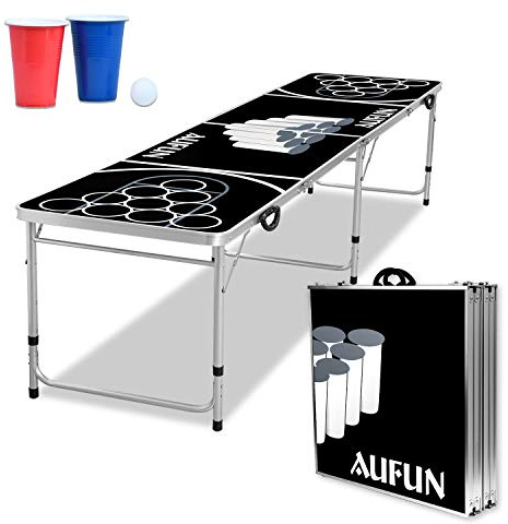 UISEBRT Beer Pong Tisch Set - Beer-Pong Komplett Satz Klappbarer Audio Table Höhenverstellbar Trinktische inkl. 50 Rot & 50 Blau Becher, 5 Bälle, Kratz und Wassergeschützt für Festival Party