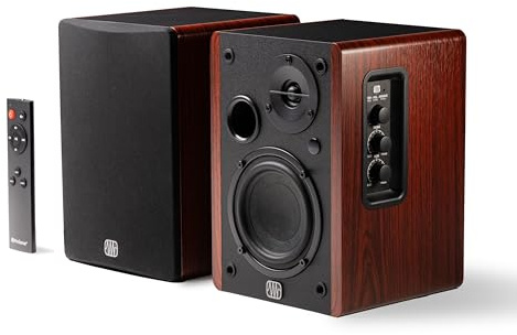 PreSonus Eris Accent Regallautsprecher (Studiomonitore), Paar – Aktive Multimedia-Lautsprecher für Desktop-Computer, klarer Klang (Holz)