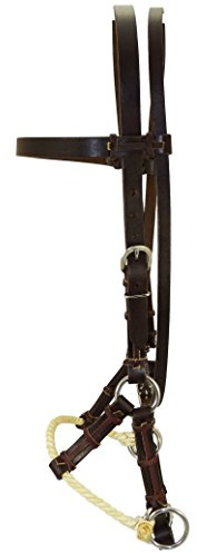 Thor Equine Sidepull gebisslos Leder – Rope Nasenriemen, Dunkelbraun, verstellbar, Edelstahl