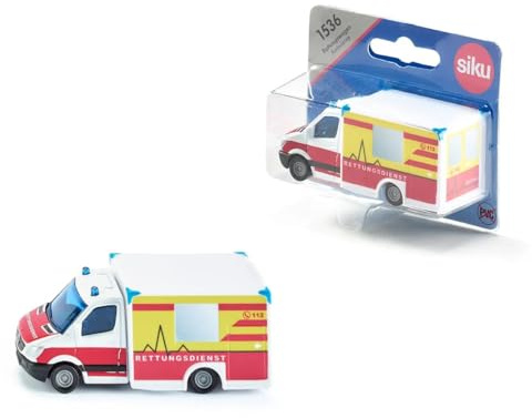 Siku 1536, Mercedes-Benz Rettungswagen, Metall/Kunststoff, Rot/Gelb/Weiß, Vielseitig einsetzbar, Spielzeugfahrzeug für Kinder