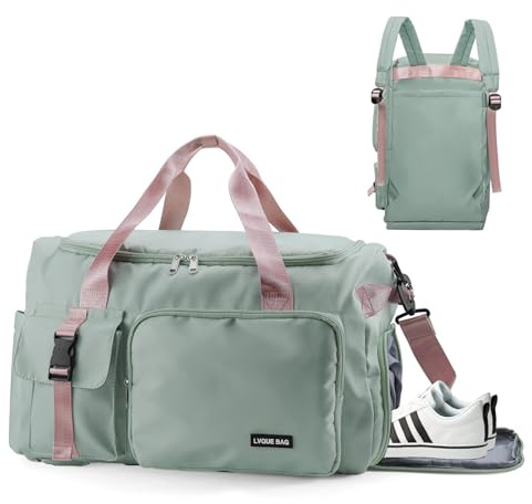 Feelhap Sporttasche Damen Herren 42L Reisetasche Groß Sporttasche Rucksack mit Schuhfach Nassfach Sportrucksack Wasserdicht Trainingstasche Weekender Travel Duffle Bag mit Rucksack für Herren Damen