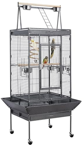 Yaheetech Vogelvoliere großer Vogelkäfig mit Sitzstange, Futternapf, Spielseil Vogelbauer mit Rollen Nymphensittiche Vogelhaus 81 x 77 x 174 cm