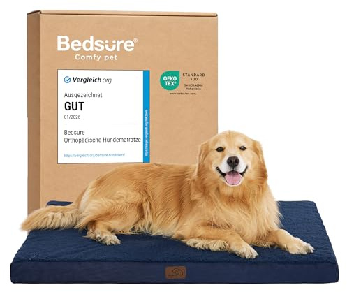 BEDSURE orthopädisches Hundebett Grosse Hunde - 112x81x7.6cm Hundekissen flauschig Hundematte waschbar Hundematratze in Navyblau für große Hunde