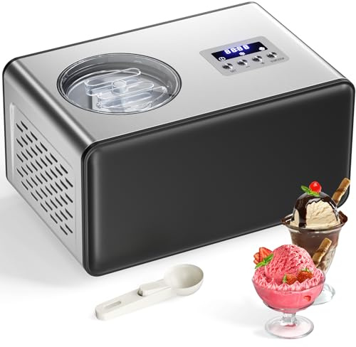 Acmeenjoy Eismaschine mit Kompressor 2L, Eismaschine Selbstkühlend Edelstahl 150W, mit Entnehmbarem Eisbehälter und Eisportionierer