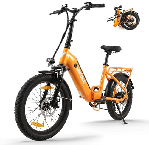 VAKOLE VT4 E-Bike Klapprad 20 Zoll Elektrofahrrad 36V 13Ah Akku Bis 100Km | 20x3.0 Zoll Fatbike, 250W Heckmotor, 7-Gang Schaltwerk, Kompaktes Tiefeinsteiger Citybike für Damen u. Herren