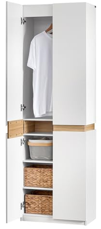 SoBuy Kleiderschrank mit 2 Türen Hochschrank Küchenschrank Aufbewahrungsschrank mit 5 Fächern Mehrzweckschrank für Flur, Schlafzimmer, Abstellraum - Weiß 65kg belastbar 61x192x30cm – KSB01-W