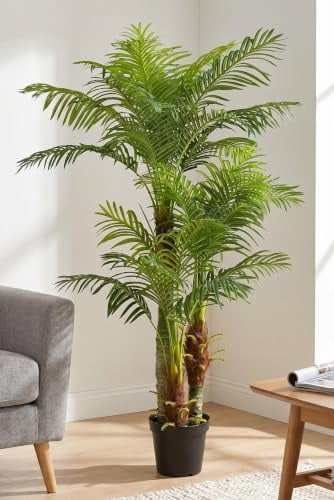 Große Künstliche Palme Deluxe 180cm mit 3 Stämmen und 30 Palmenwedel Kunstpflanze Kunstpalme Zimmerpflanze