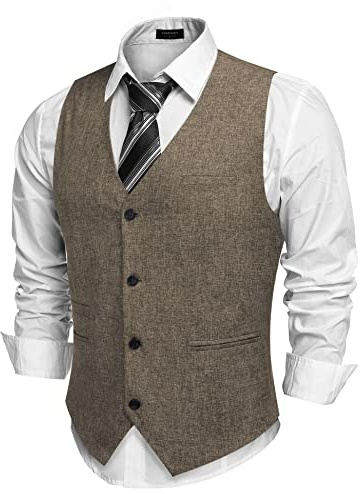 COOFANDY Herren Weste Casual Anzug Weste V-Ausschnitt Formale Business Party Hochzeit Trachtenweste