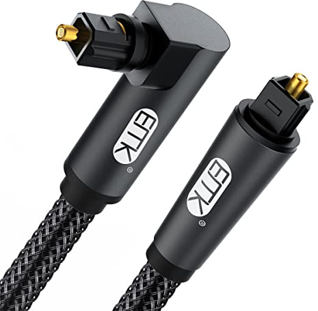 EMK】90° Optisches Kabel Toslink mit 360° drehbarem Stecker - Digitales Audio Kabel - 5m - Kompatibel mit Soundbar, Fernseher TV, PS3, PS4, Xbox, Heimkino - Schwarz