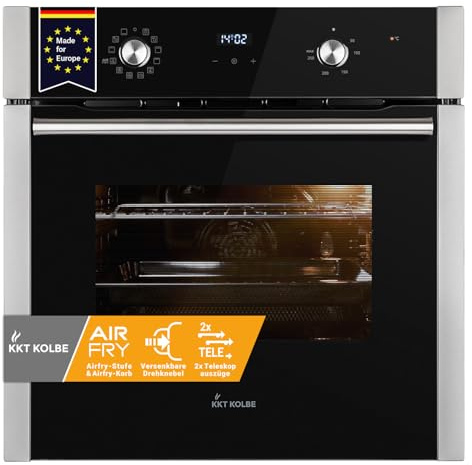 KKT KOLBE AirFryer Einbaubackofen 60 cm mit Heißluftfritteuse | autark | 70L | 3kW | Katalyse | Pizzafunktion | Grill | Umluft | Heißluft | Timer | 2-fach Wärmeschutzverglasung | BO8810SS