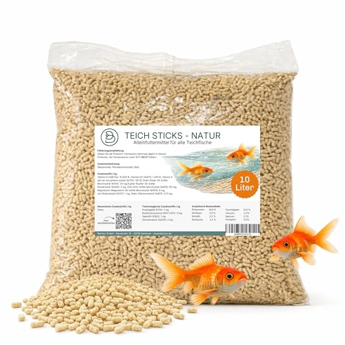 Blumixx Fischfutter Teich, Teichsticks 10L - Premium Teichfischfutter Sticks für Teichfische Koifutter, Goldfischfutter - schwimmendes Teichfutter mit Vitaminen, leicht verdaulich, für klares Wasser