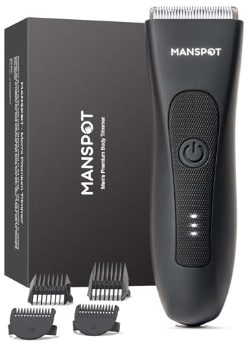MANSPOT Intimrasierer Mann, Körperhaartrimmer für Herren, Professioneller Body Trimmer Wasserdicht mit 4 Scherkämmen – Für Trimmen von Brust, Beinen, Achseln & Intimbereich – Nass & Trocken