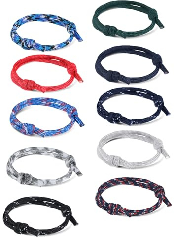 Quilax 10 Stück Paracord Armband, Armbander Junge, Guter Armband, Freund Freundschaftsarmbänder, Verstellbare Surfer ArmbandHerren, Geschenk für Herren Mädchen Junge, Abschlussgeschenk