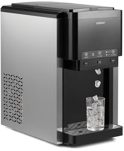 COSTWAY 3 in 1 Wasserspender mit Eiswürfelmaschine, Eiswürfelbereiter mit zerstoßenem EIS, 12 Eiswürfel in 9 Min, Eisbereiter 20 kg/Tag für Zuhause, Küche & Büro