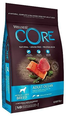 Wellness CORE Ocean 10 kg, Lachs & Thunfisch – Hundefutter Trocken | für mittelgroße bis große Hunderassen, getreidefrei, natürlich, hypoallergen, proteinreich, für gesunde Haut &glänzendes Fell