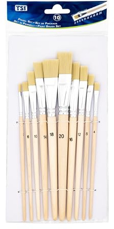 TSI Borstenpinsel-Set 10-teilig aus Hochwertigen Borsten (Größen 2,4,6,8,10,12,14,16,18 und 20), Schaft Naturbelassen, Aluminiumzwinge, Art. Nr. 49032