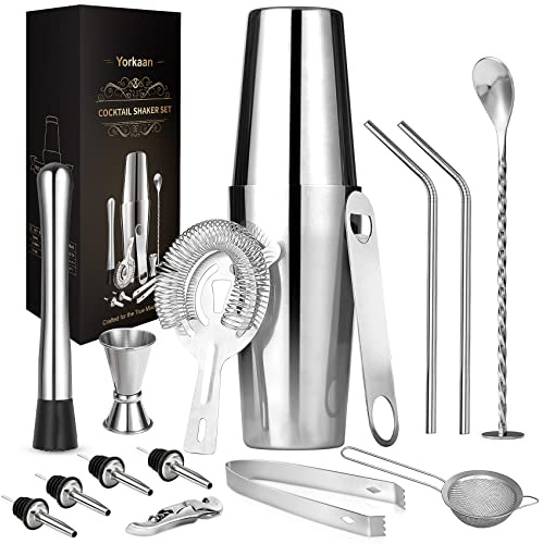 Cocktail Shaker Set, 750ML Bar Tool Set, 15-Teiliges Edelstahl Shaker Bar Zubehör, Professionelles Cocktail Mixing Set, Barware Set für Zuhause oder die Bar.