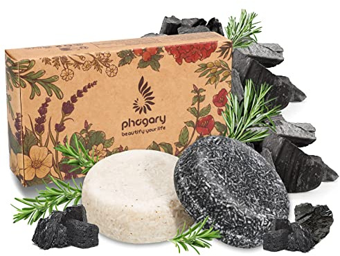 PHOGARY 2 Stücke Haar Shampoo Bar, Haar Seife Verschiedene Duft-Pflanzenessenz-Shampoo für trockenes u. Geschädigtes Haar, 3.88 oz (Rosmarin + Bambuskohle)
