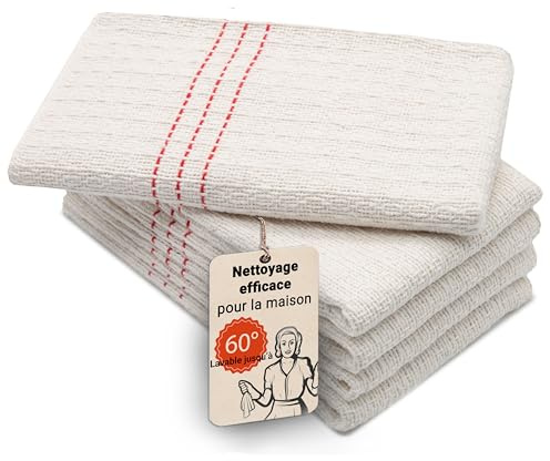 ZOLLNER 5er Set Scheuertücher - hochwertige und saugstarke Reinigungstücher - Mischgewebe - waschbar bis 60°C - 55x60cm in Natur mit roten Streifen