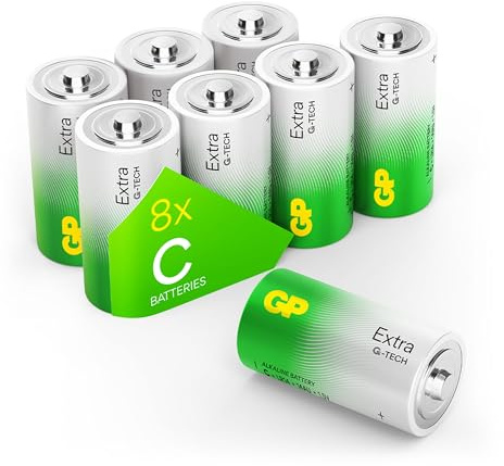 GP Extra Alkaline Batterien C 1,5V | 8 Stück C Batterien LR14 Longlife, leistungsstark und auslaufsicher mit Neuer G-Tech Technologie | für Taschenlampen, Spielzeug, tragbare Radios und mehr