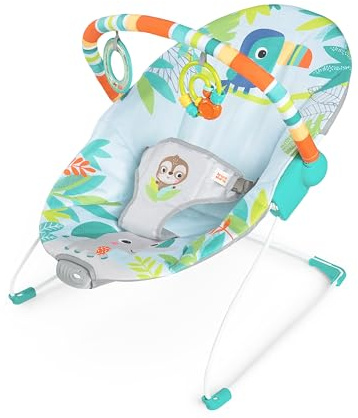 Bright Starts, Rainforest Vibes Babywippe Babyschaukel mit Vibrationen, Spielbogen, 2 Spielzeugen, Sicherheitsgurt und rutschfesten Füßen