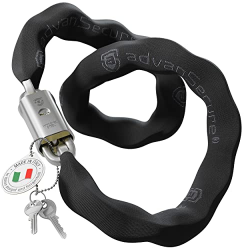 advanSecure® Hochsicherheits-Kettenschloss | optimal für E-Bike und Motorrad | max. Sicherheitsstufe | 120 cm Länge, 10 mm Kettenglieder | gehärteter Spezialstahl | abnehmbarer Schlosskörper-Schutz
