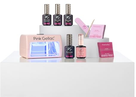 Pink Gellac Peel Off Gel Nägel Set, Salonqualität - Mini UV Lampe Rosa | UV Gelnägel Starterset mit Peel Off Base Coat, 1x Rosa Farbe 15 ml, Top Coat Gel, Entferner & Cleaner Wipes