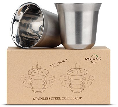 80 ml Edelstahl-Espressotassen-Set - 2er-Pack Doppelwandige 304-Edelstahl-Demitasse-Becher 2,7 Unzen von RECAPS