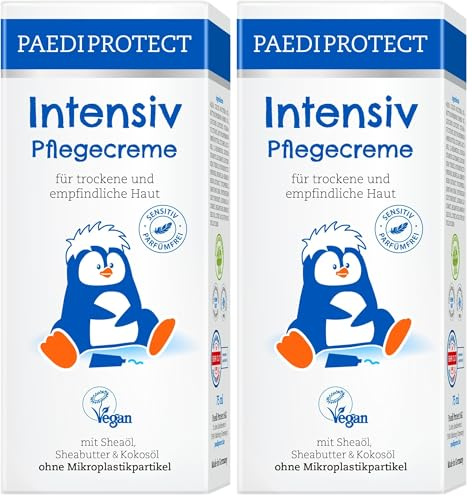PAEDIPROTECT Intensiv Pflegecreme 75ml, spendet Feuchtigkeit bei trockener & gereizter Haut, lindert Juckreiz und beugt Entzündungen vor, parfümfreie Baby Creme für Gesicht, Körper & Hände, vegan