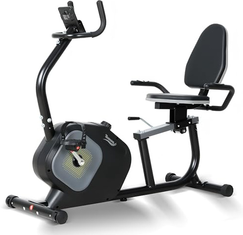 Novonova Liegeergometer für Zuhause mit 16 verstellbaren Widerstandsstufen, Magnetische Sitz-Heimtrainer mit LCD-Display und Smartphone-Halter für Zuhause, NV-6301
