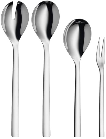 WMF Nuova Servierbesteck Set 4-teilig, Salatbesteck, Servierlöffel, Serviergabel, Cromargan Edelstahl poliert, spülmaschinengeeignet