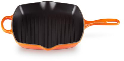 LE CREUSET Signature Gusseisen-Grillpfanne, Quadratisch, 26 cm, Für alle Herdarten inkl. Induktion geeignet, 2,86 kg, Ofenrot