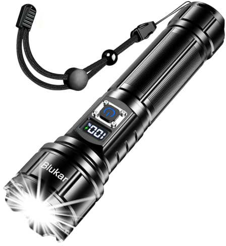 Blukar Taschenlampe LED Aufladbar, Extrem Hell Hohe Helligkeit Handlampe | Zoombare Taschenlampen mit 5 Lichtmodi, IP67 Wasserdicht Flashlight Torch für Camping, Outdoor, Notfäll