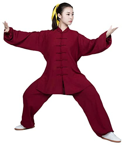 ZEDDG Traditionelle Chinesische Kung fu Anzug Kampfkunst Uniform Damen Herren Tai Chi Wing Chun Kleidung,Red-XL