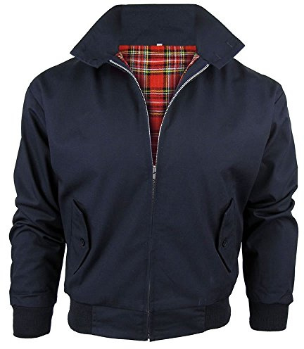 Harrington-Jacke mit kariertem Futter, gefertigt in Großbritannien, Herren, mit Reißverschluss, klassische Bomberjacke