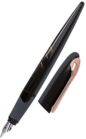Online Kalligrafie-Füller, Schönschreibfüller Air Schwarz-Rosegold, breite Kalligraphie-Feder in Strichstärke 1,4 mm, für Standard-Tintenpatronen oder Konverter, inkl. Kombipatrone blau
