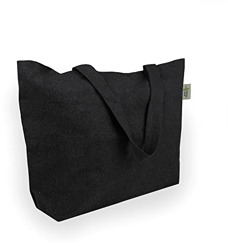 BagCouture Große Tragetasche aus recycelter Baumwolle 60×40×14 cm – 340 g/m² Stofftasche mit breiten Henkeln – stabile Einkaufstasche mit Boden – Grau oder Schwarz